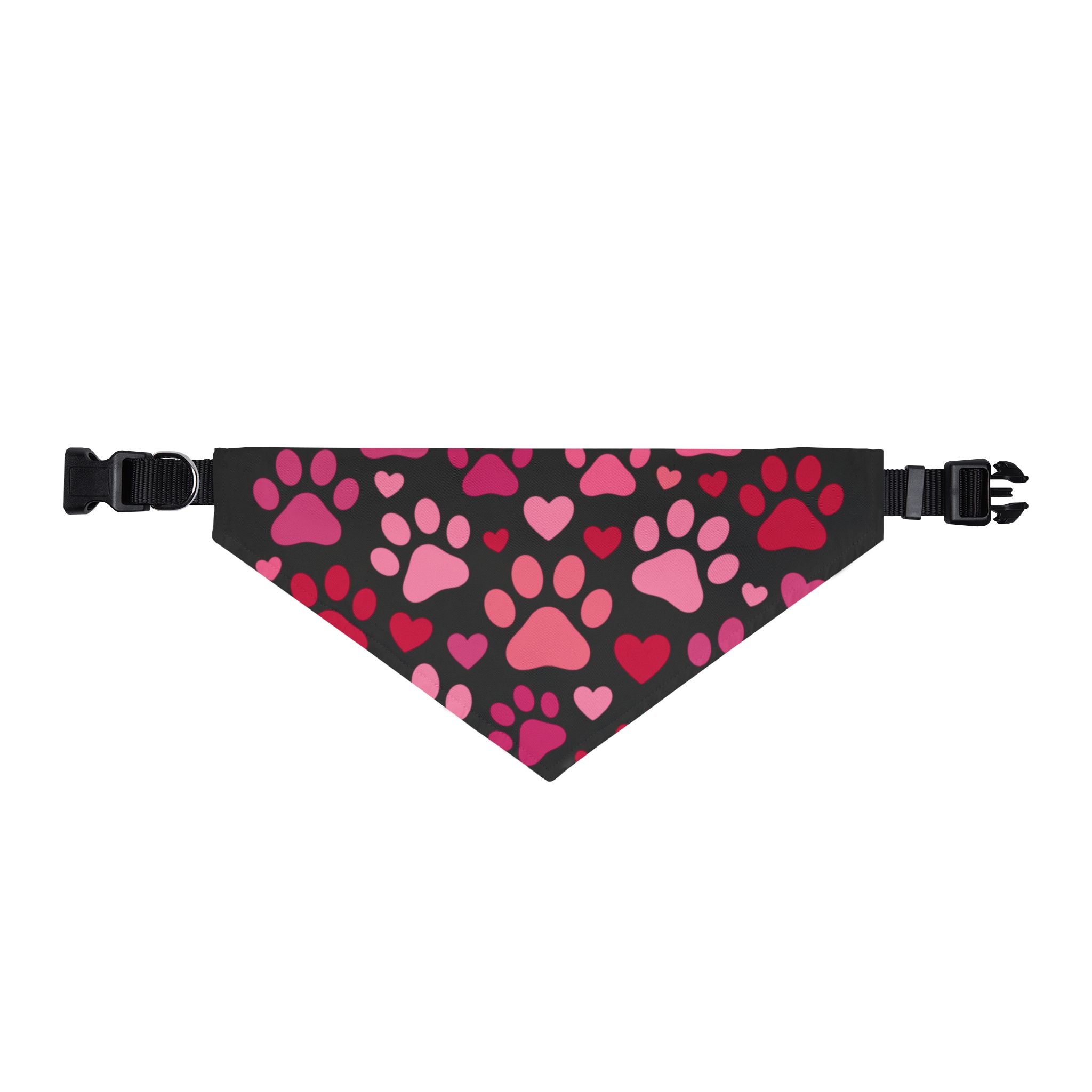 Clip-On Pet Bandana — Pink Paw & Heart Pattern