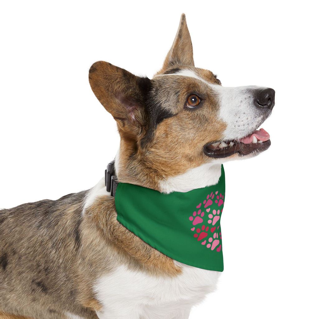 Heart Paw Print Bandana Collar — Pink Paw Heart Pet Scarf for Dogs & Cats