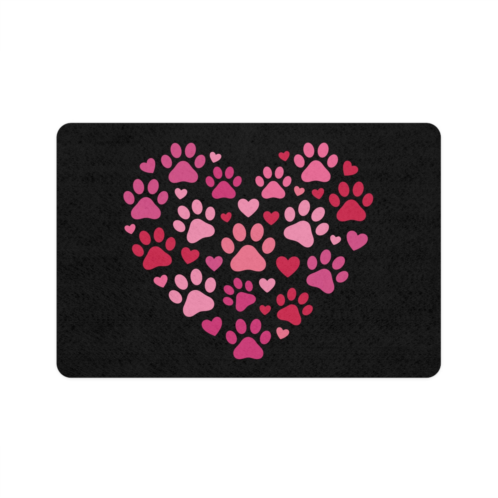 Heart Paw Print Pet Food Mat — 12x18 Spill-Resistant Feeding Mat for Dogs & Cats