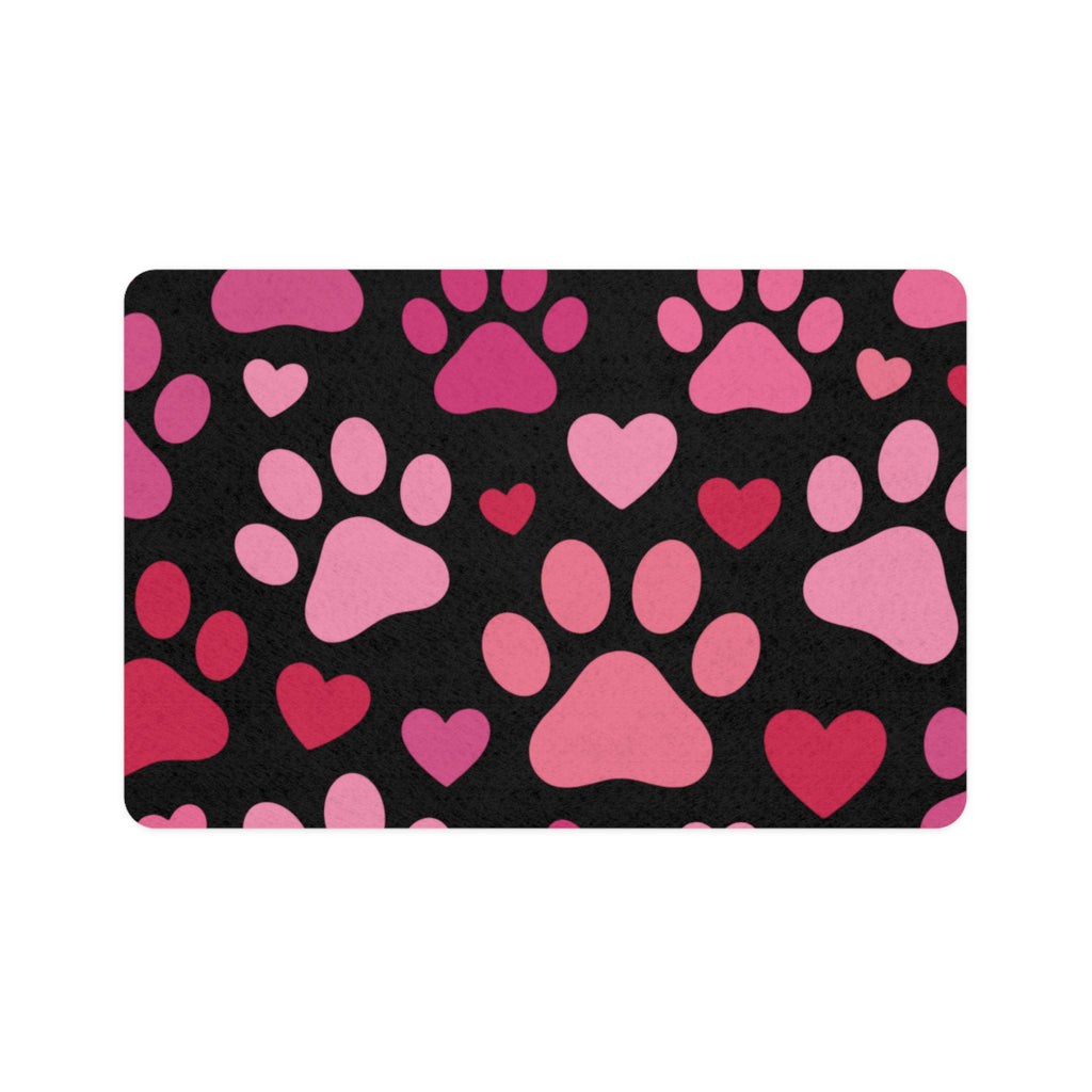 Heart Paw Print Pet Food Mat — 12x18 Spill-Resistant Feeding Mat for Dogs & Cats