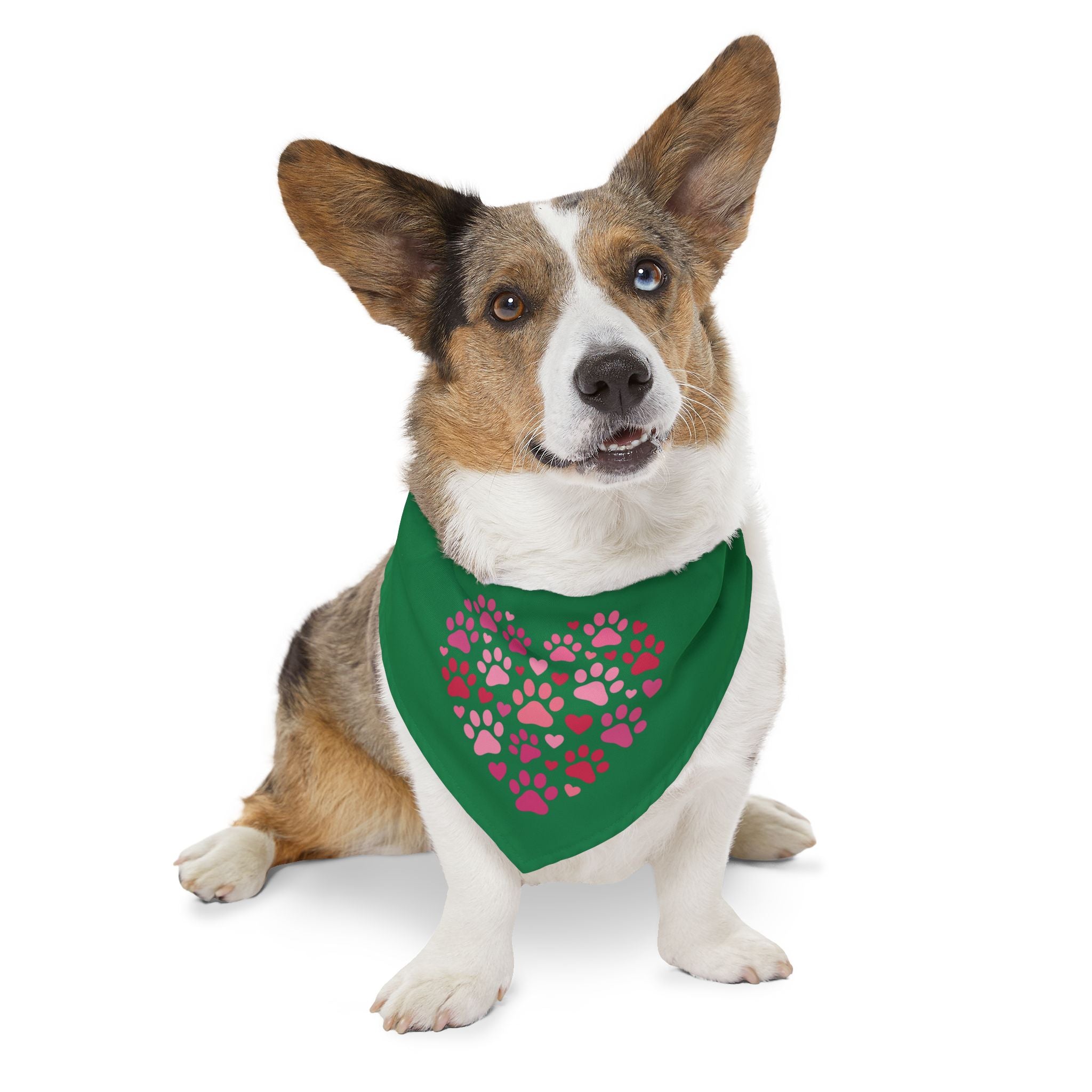 Heart Paw Print Bandana Collar — Pink Paw Heart Pet Scarf for Dogs & Cats