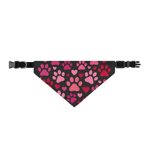 Clip-On Pet Bandana — Pink Paw & Heart Pattern