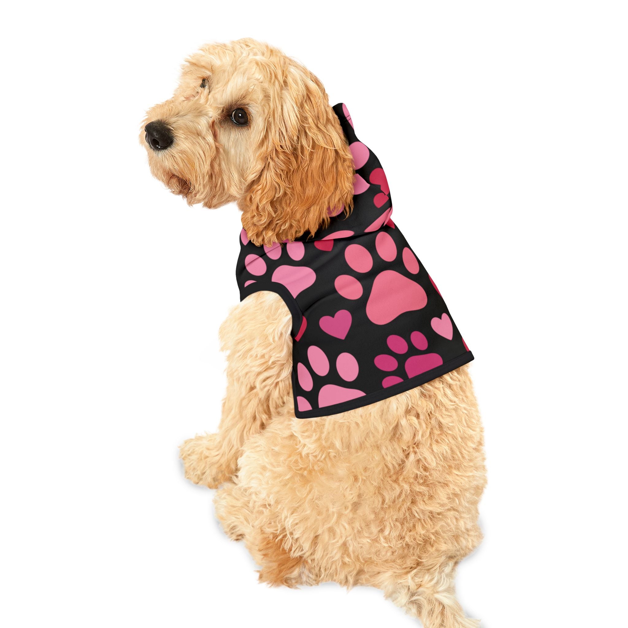 Pet Hoodie — Pink Paw Hearts Dog & Cat Hoodie (Valentine’s Pet Apparel)